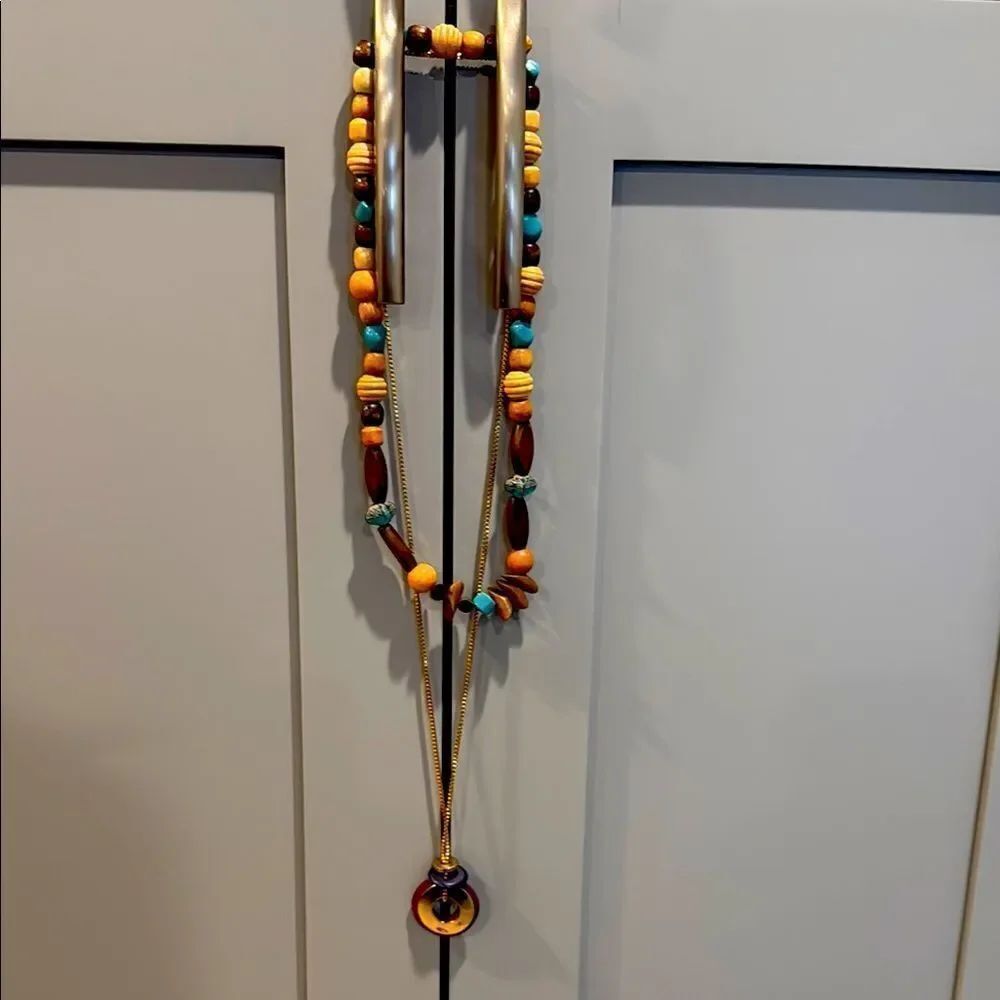 Fashion Jewelry Orange and Blue Beaded Necklace